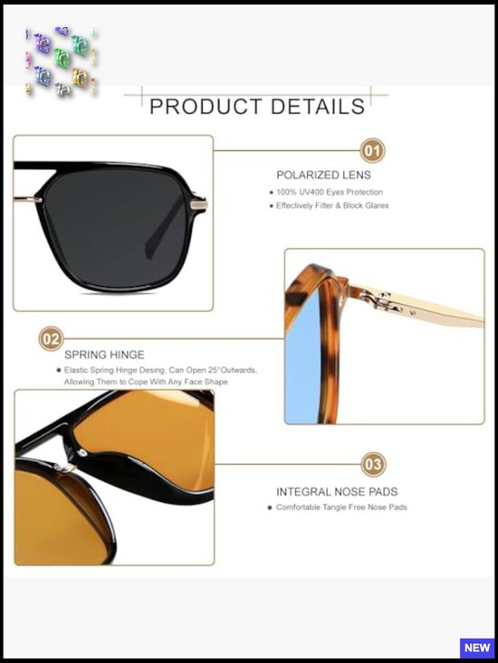 Retro Square Aviator Sunglasses Polarized Trendy 90s Pilot Shades Unisex main image 6